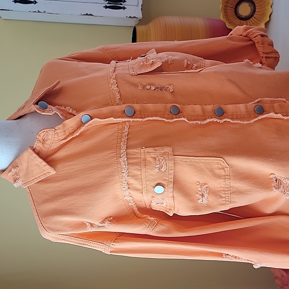 Distressed, button up, long sleeve shirt, layering top
